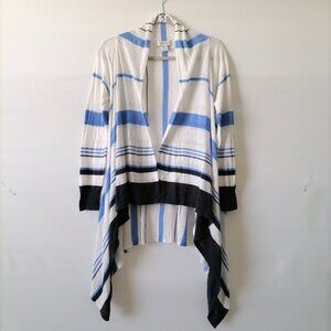 Rachel & Zoe Womens White Blue Open Front Striped Waterfall Knit Cardigan Size M